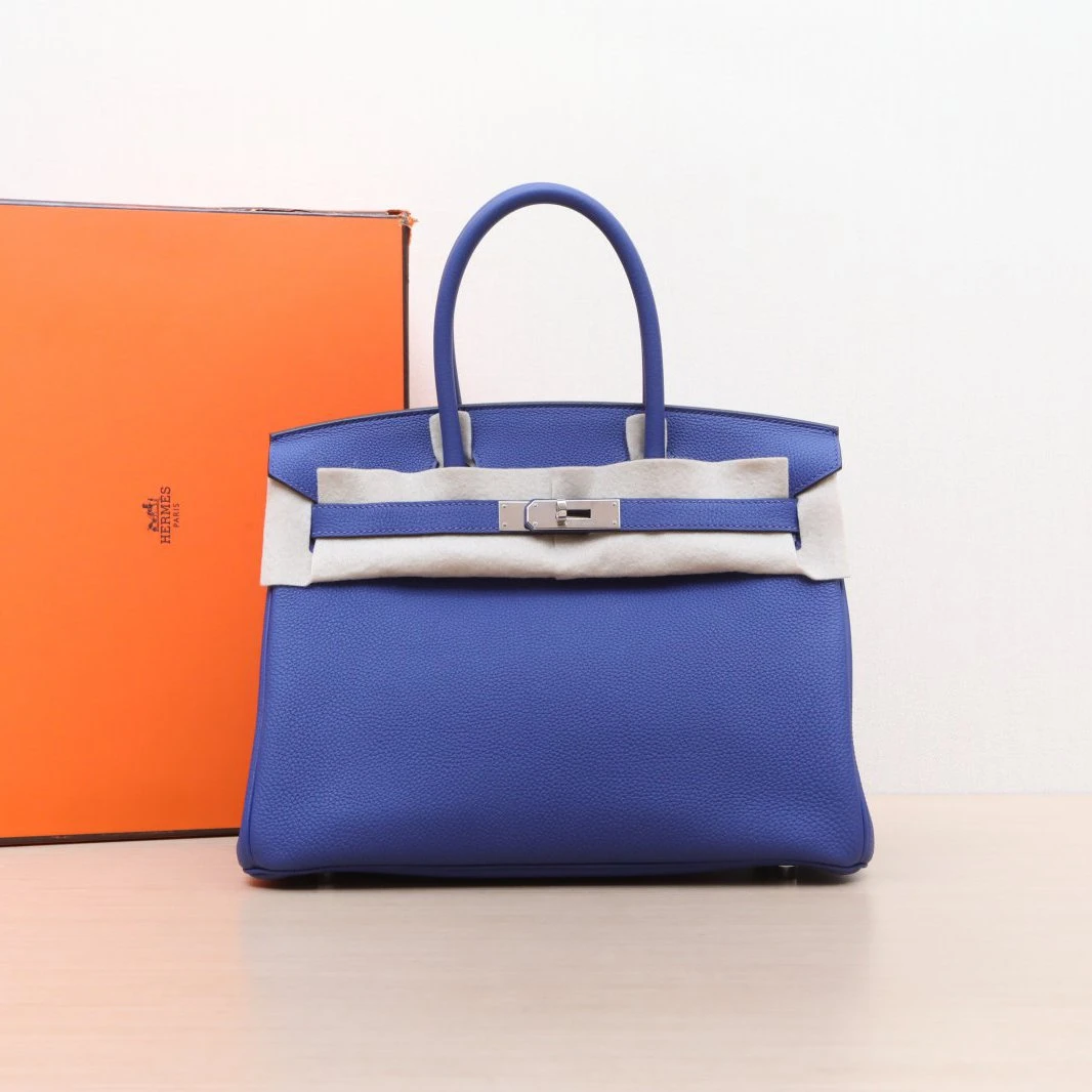99新 Hermes/爱马仕 【黑黑】Birkin 30 电光蓝 D刻 银扣