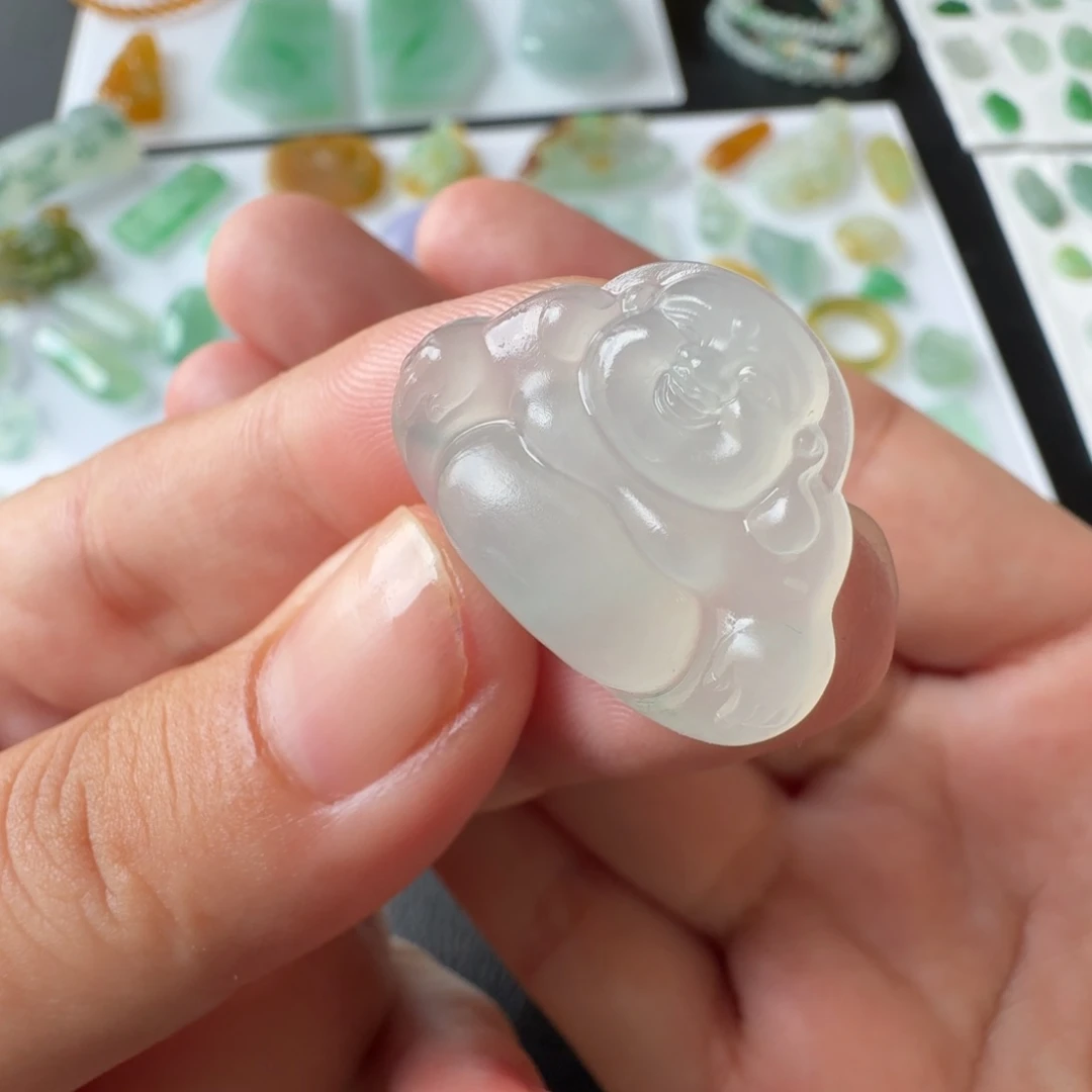 冰***冰定制翡翠未镶嵌冰种飘花一刀切佛公