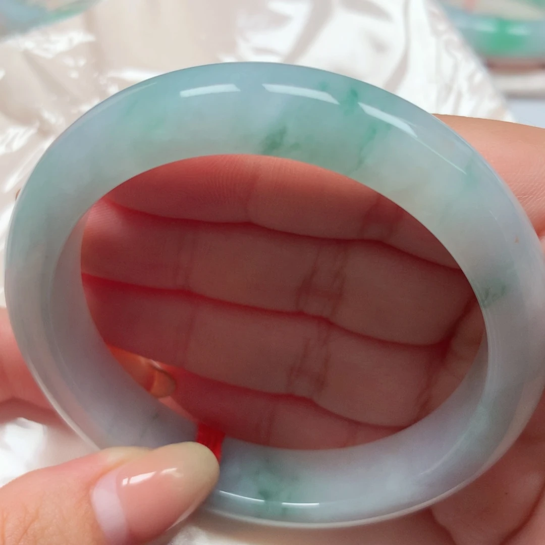 翡翠未镶嵌手镯8冰胶蓝花洒金