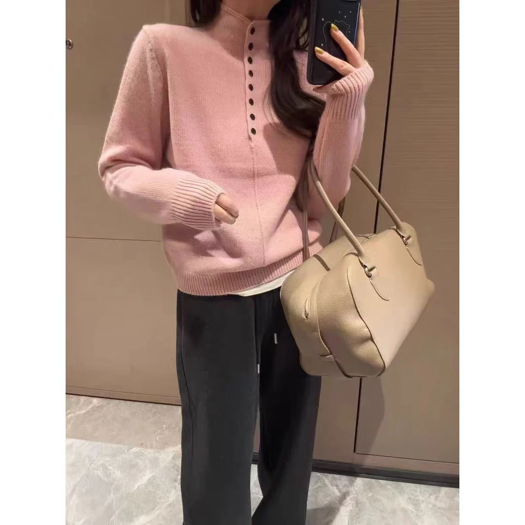 小静折扣~P688P  半门襟中缝套头宽松针织衫 （衣长56（90-140斤）