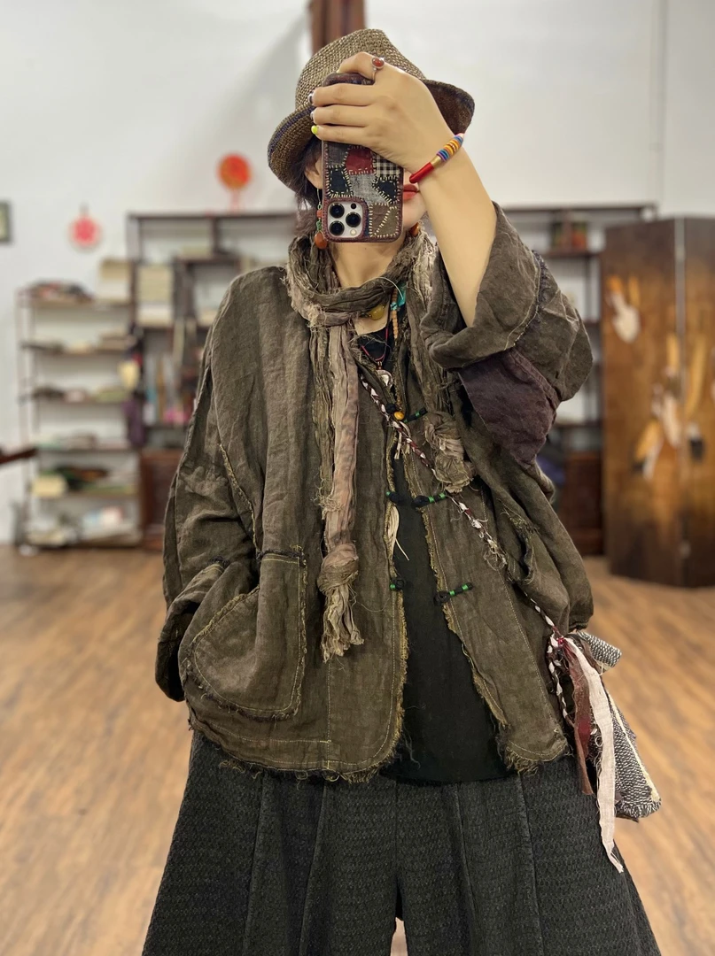 【依豆麻衣严选】素喜-手工绕扣精简外套