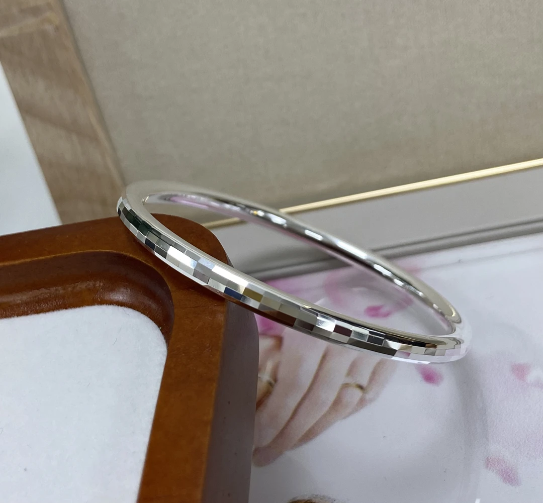足银手镯 马赛克镭射实心闭口银手镯简约个性时尚轻奢百搭ins亮面