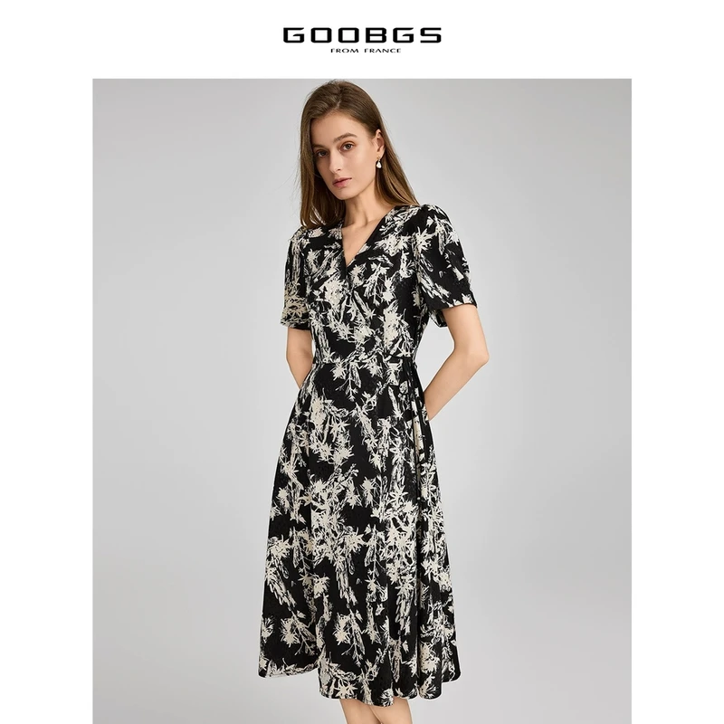 【谷邦L+】谷邦GOOBGS 黑白印花收腰连衣裙 G4243233-6