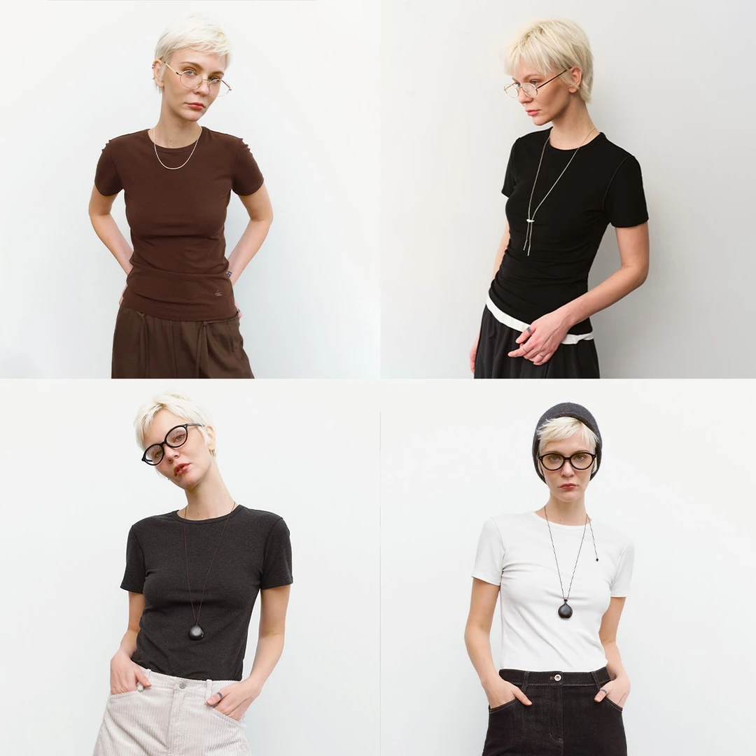 Leaf Echo 夏季天丝凉感短袖T恤打底女羊毛混纺合身弹力上衣