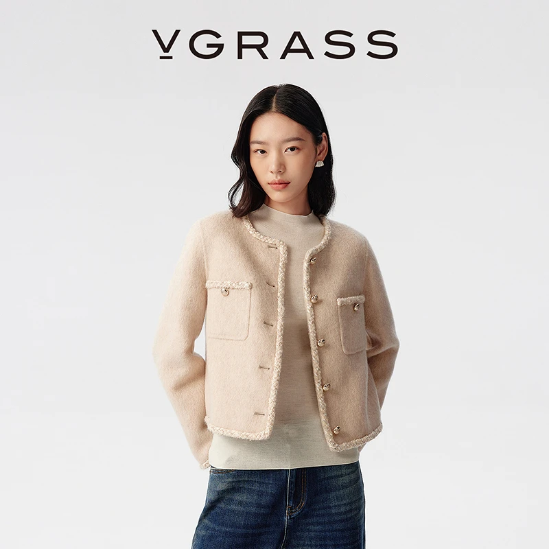 【晨粉专享价】VGRASS25冬新款绵羊毛混纺微绒感毛呢利落COCO短外套