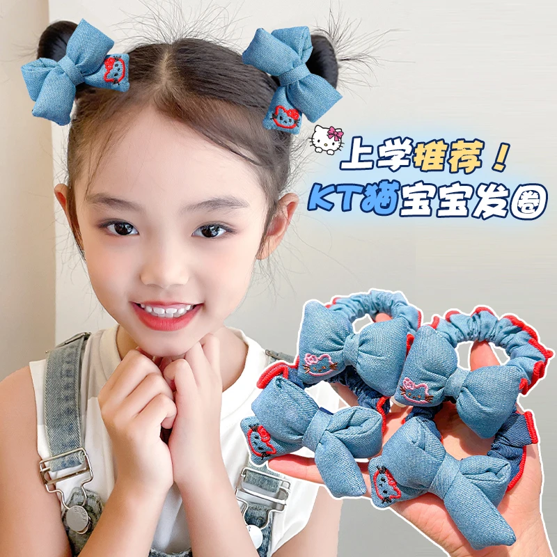 儿童小肠发圈充棉牛仔蝴蝶结kt猫发绳女童发饰不伤发头绳头花头饰
