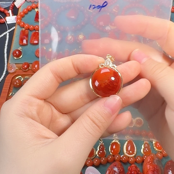 南红玛瑙银S925镶嵌吊坠