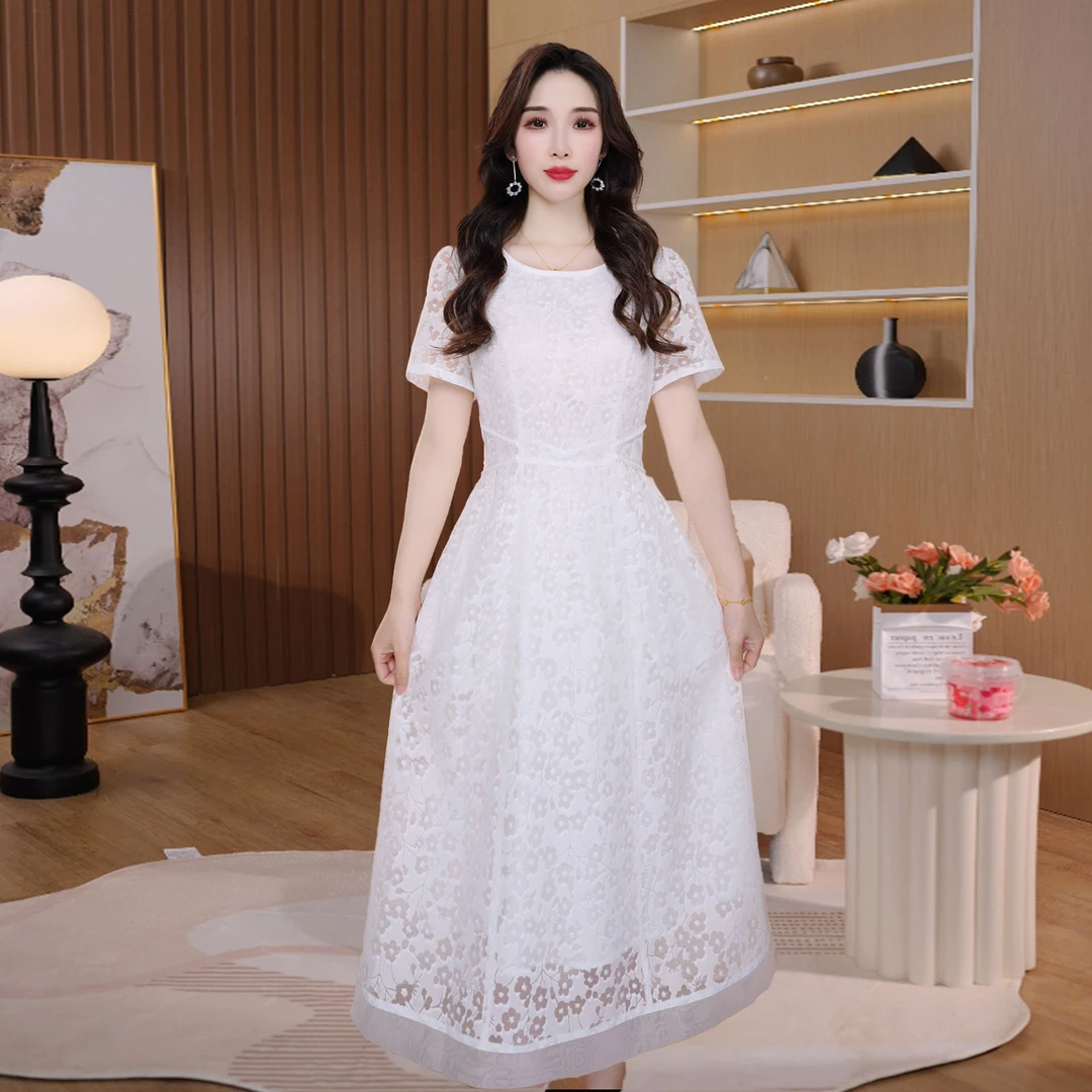 X时尚连衣裙裙子礼服显瘦气质白色夏季法式收腰修身中长款