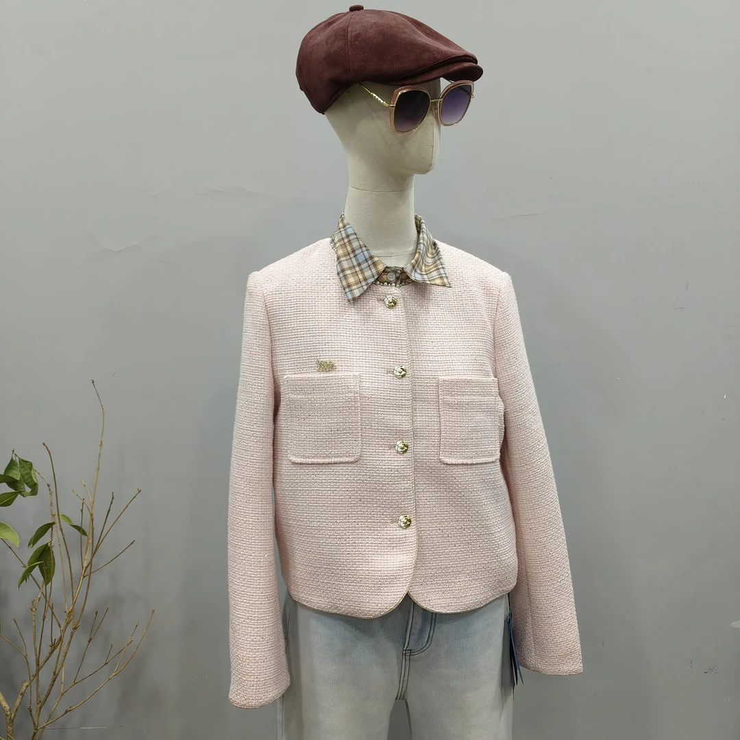 圆领女直筒型落肩袖短外套时尚短款白色百搭秋冬休闲气质小香风