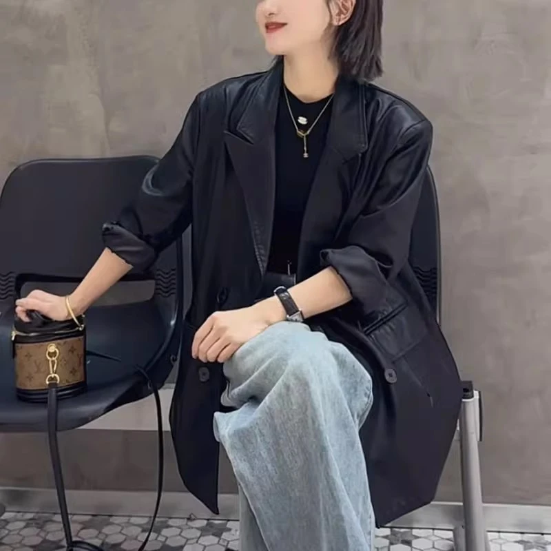 中长款皮衣外套女秋季新款欧货大版时尚潮流宽松气质百搭显瘦上衣