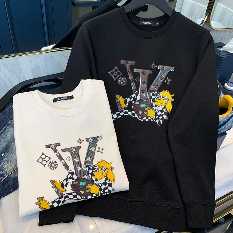 INGESARE卫衣男士秋季新款高端潮牌纯棉圆领套头男士长袖卫衣