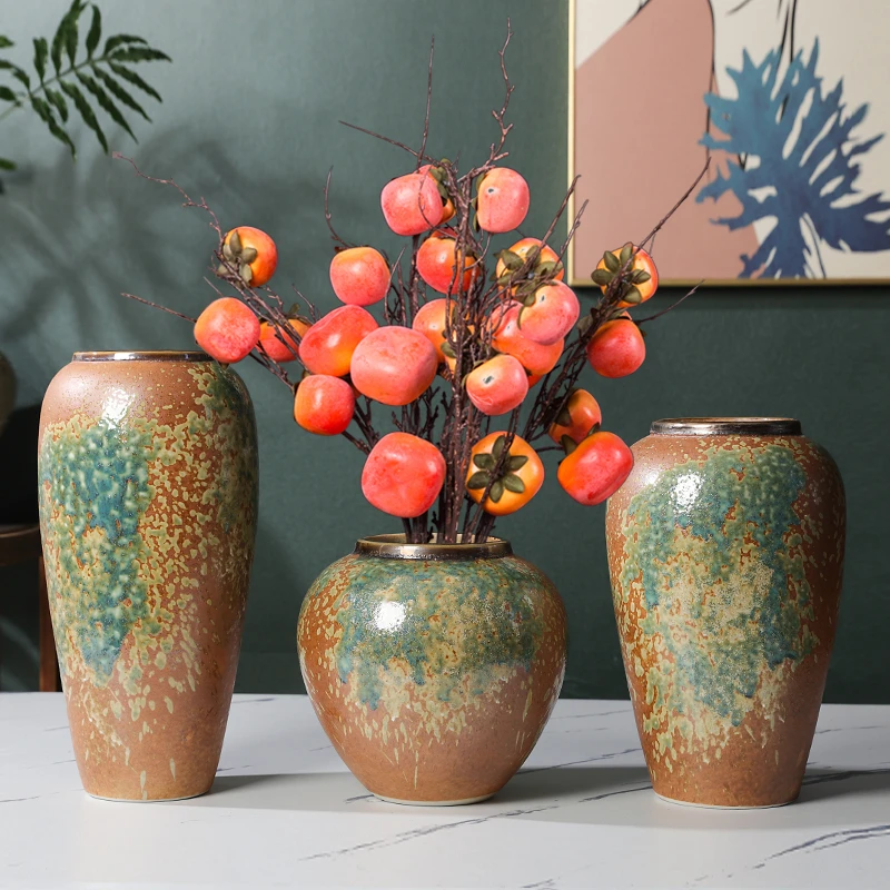 复古中古风创意粗陶花瓶景德镇陶瓷花瓶侘寂风摆件插花高级感花瓶