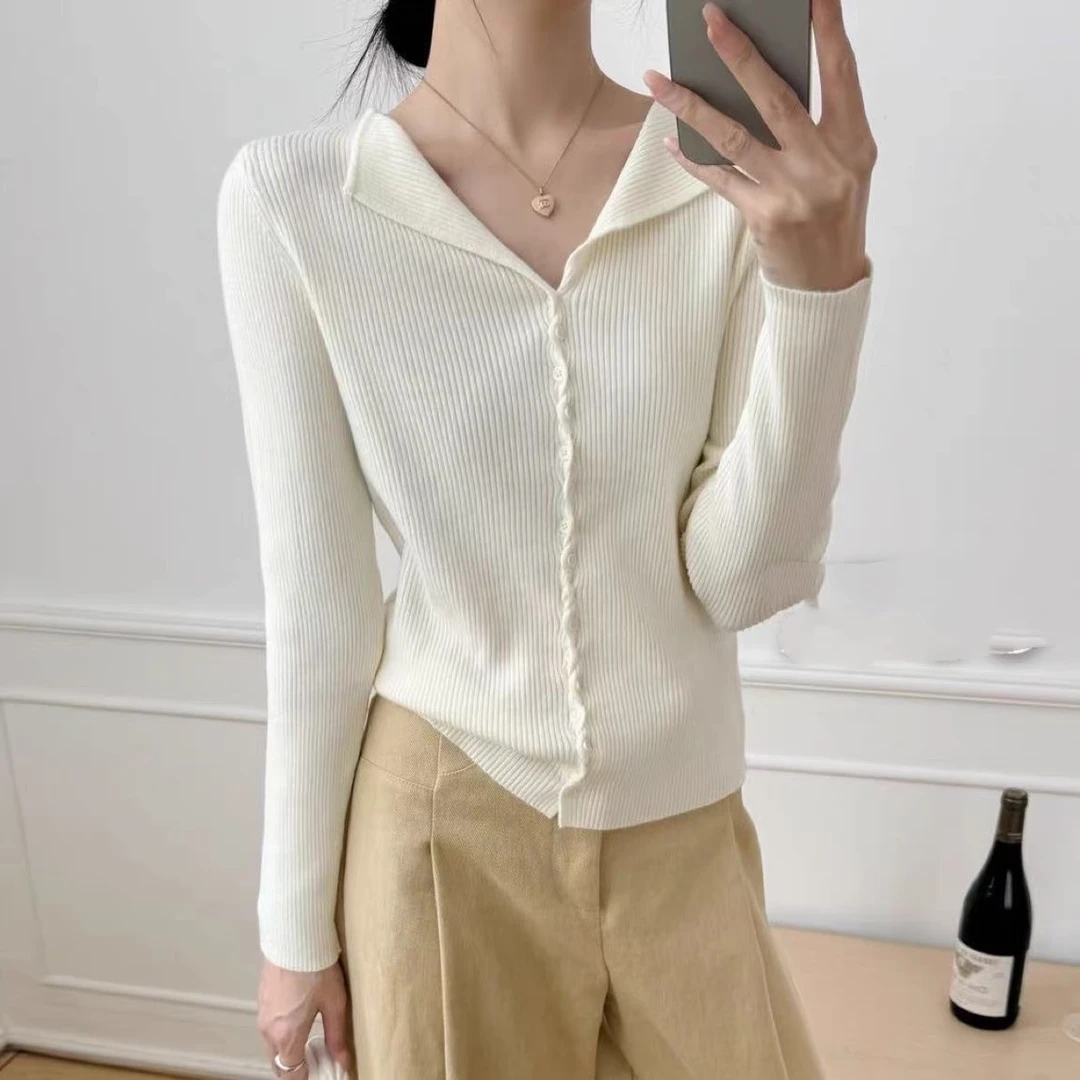 【米白色】开衫外套3463超柔软新款高品质翻领上衣