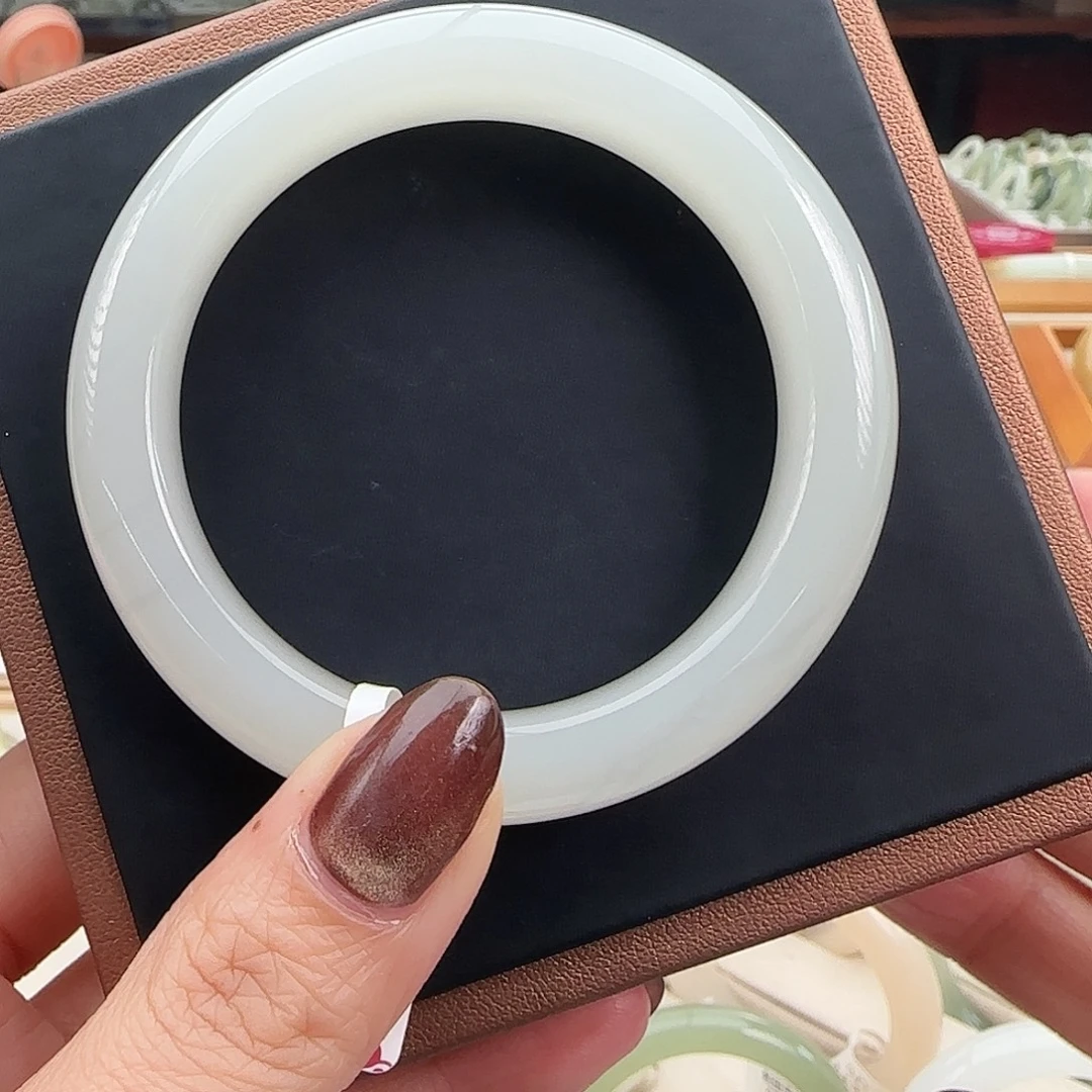 和田玉未镶嵌手镯高冰 荔枝白 厚装正圈54-55