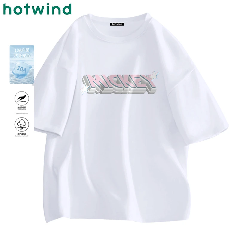Hotwind/热风纯棉字母标语T男女同款潮印花春夏宽松百搭正肩短袖