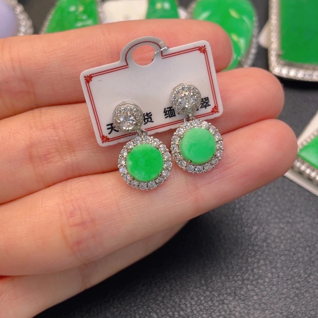 翡翠银S925镶嵌吊坠(不含链)耳坠