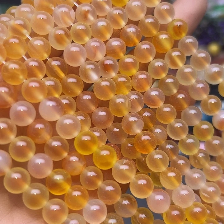 玛瑙/玉髓未镶嵌珠宝半成品T242   8m天然活力橙糖心玛瑙圆珠一条