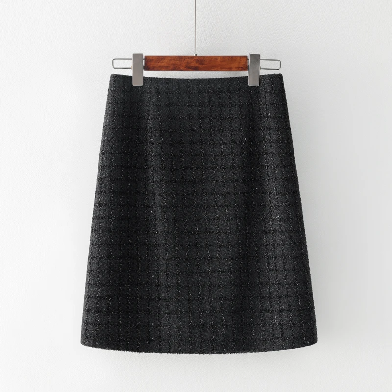 小香风半身裙女2025秋冬新款高腰包臀裙粗花呢a字裙子小个子短裙