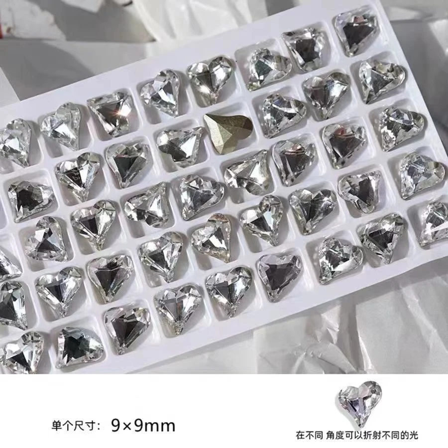 网红爆款美甲尖底歪心钻奢华水晶桃心形大钻指甲爱心钻饰品20颗