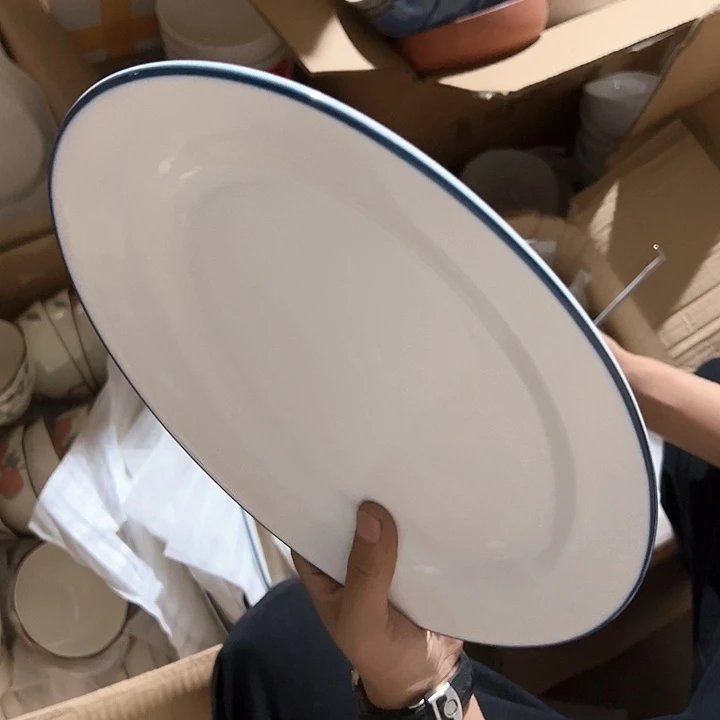 微瑕不退不换不补发 蓝线鱼盘2支