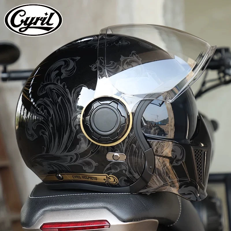 CYRIL 赛罗复古头盔四分之三组合全盔四季男女摩托车巡航机车半盔