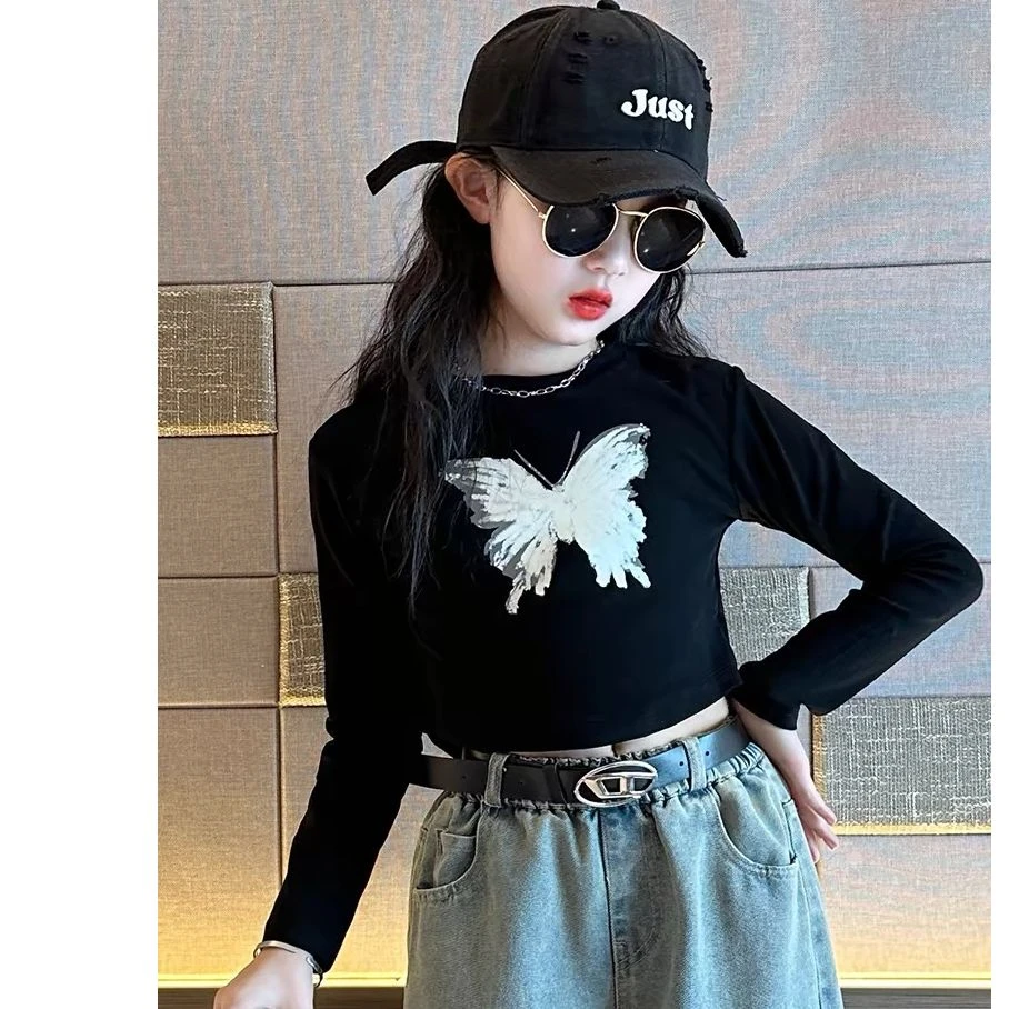 女童长袖t恤儿童韩系打底衫春秋2025新款内搭上衣大童女孩T恤春装