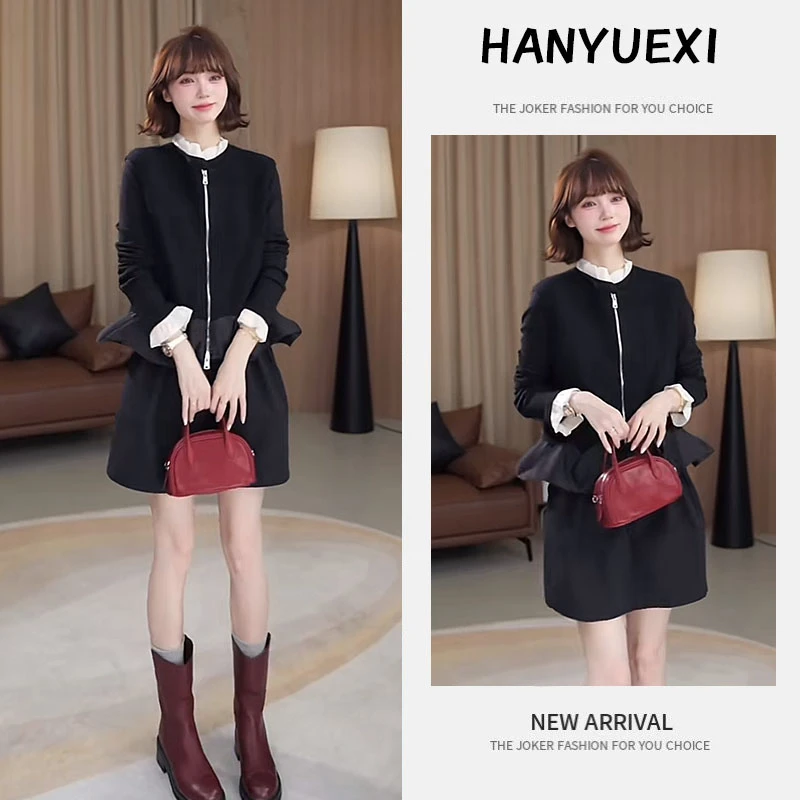 秋季小个子一整套女装2025新款打底衫宽松马甲时尚短裙三件套潮