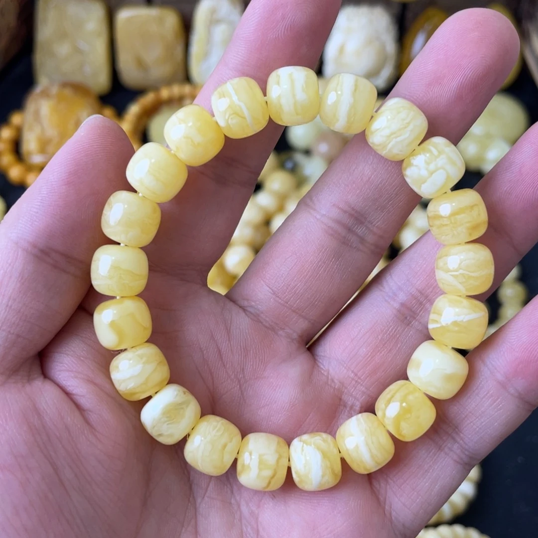 手串琥珀未镶嵌10+俄料虎皮妖白花精工老型手串