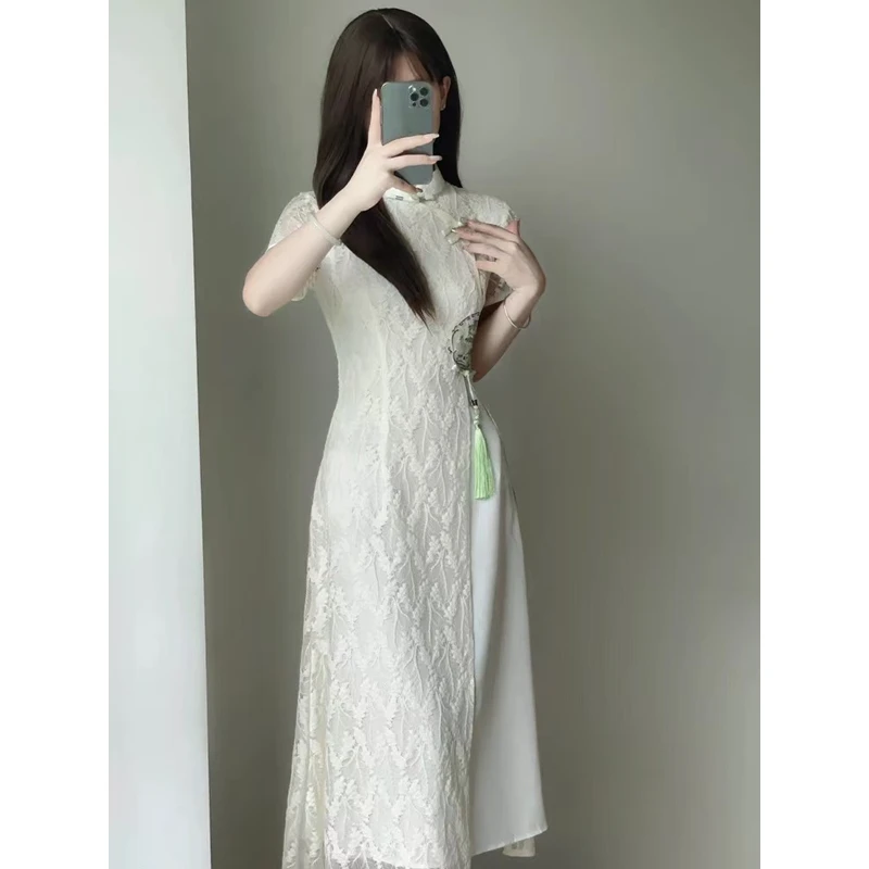 0626 米色 贴面绣 奥戴 旗袍