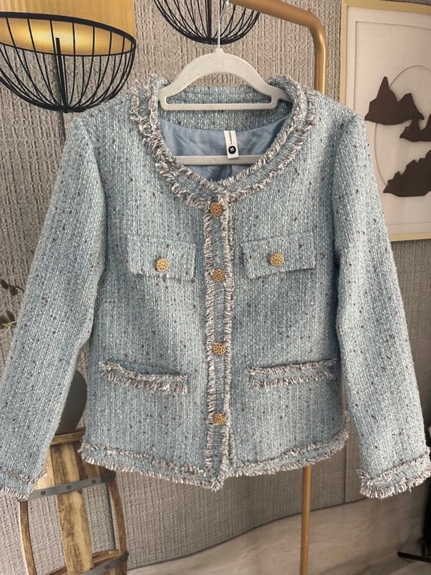 春秋小香风加内衬气质外套女保暖冬季粗花呢编制上衣同款圆领洋气