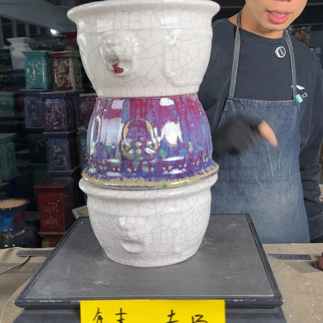 一风堂石湾花盆。高温裂微瑕滴釉776