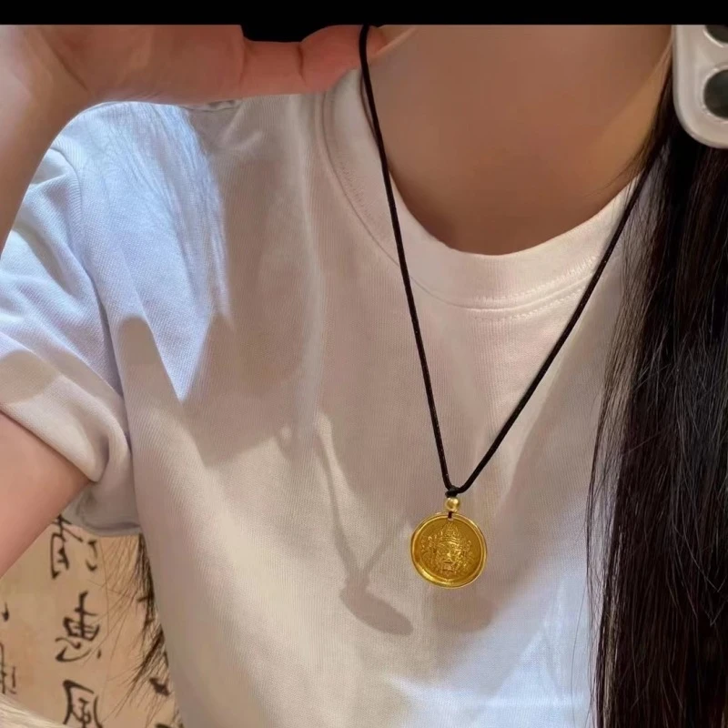 吊坠足银 44-黄财神吊坠随身时尚编绳挂件黄财神古法素款挂坠情侣