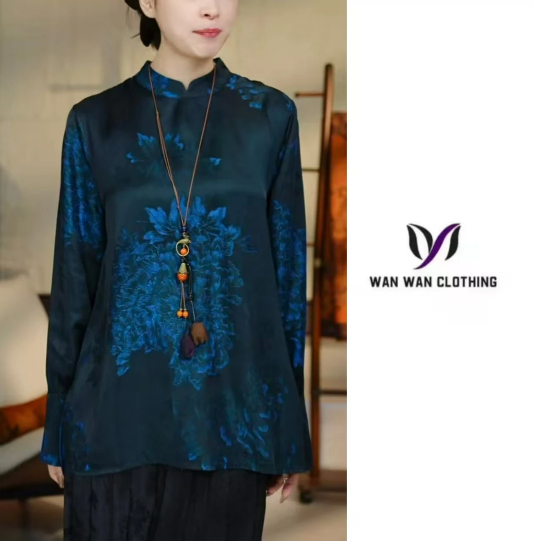 【牡丹花开小上衣】双面穿重缎新中式国风香云纱小立领提花衬衫