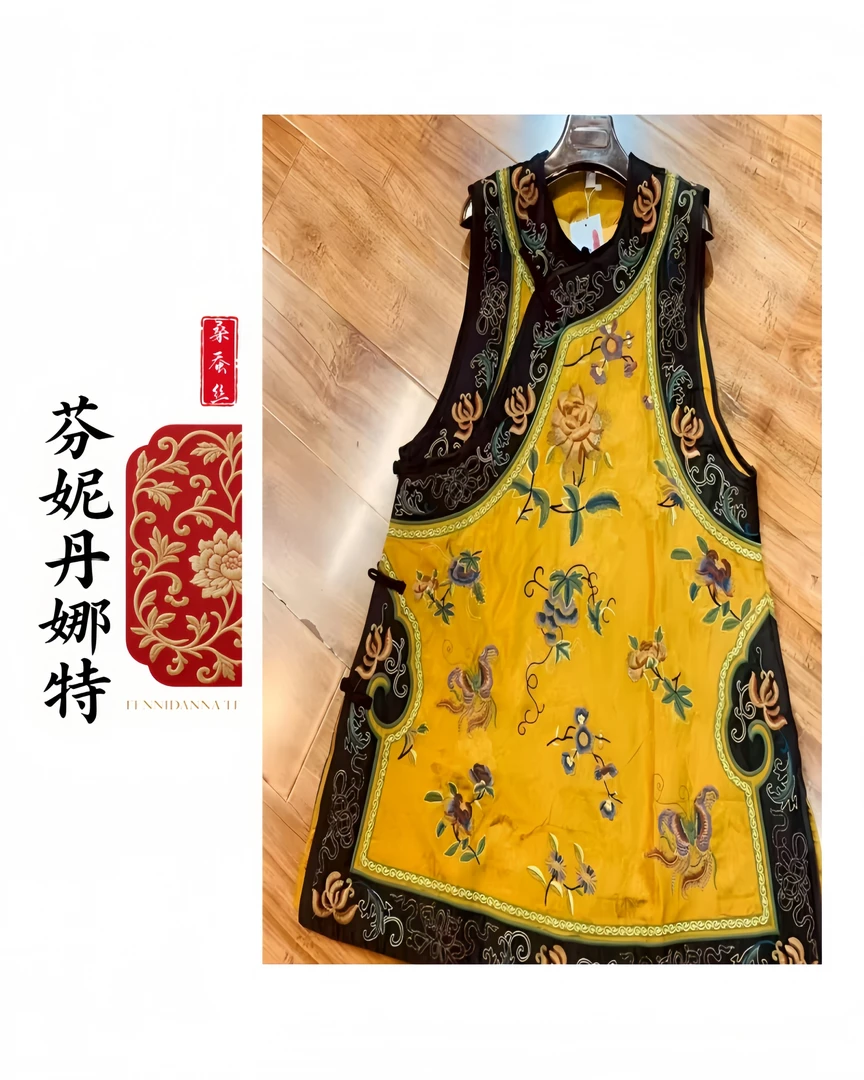 印花刺绣民族风宽松型中长款马夹双层民族服轻熟风2205