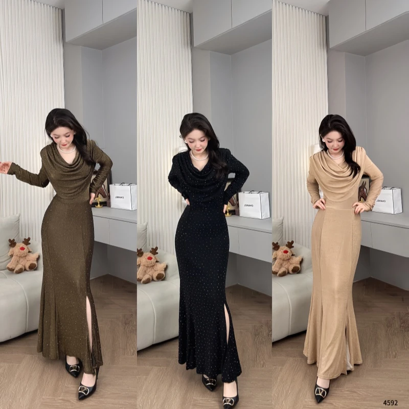 Saeda品牌女装高级感设计带钻礼服裙YF4592