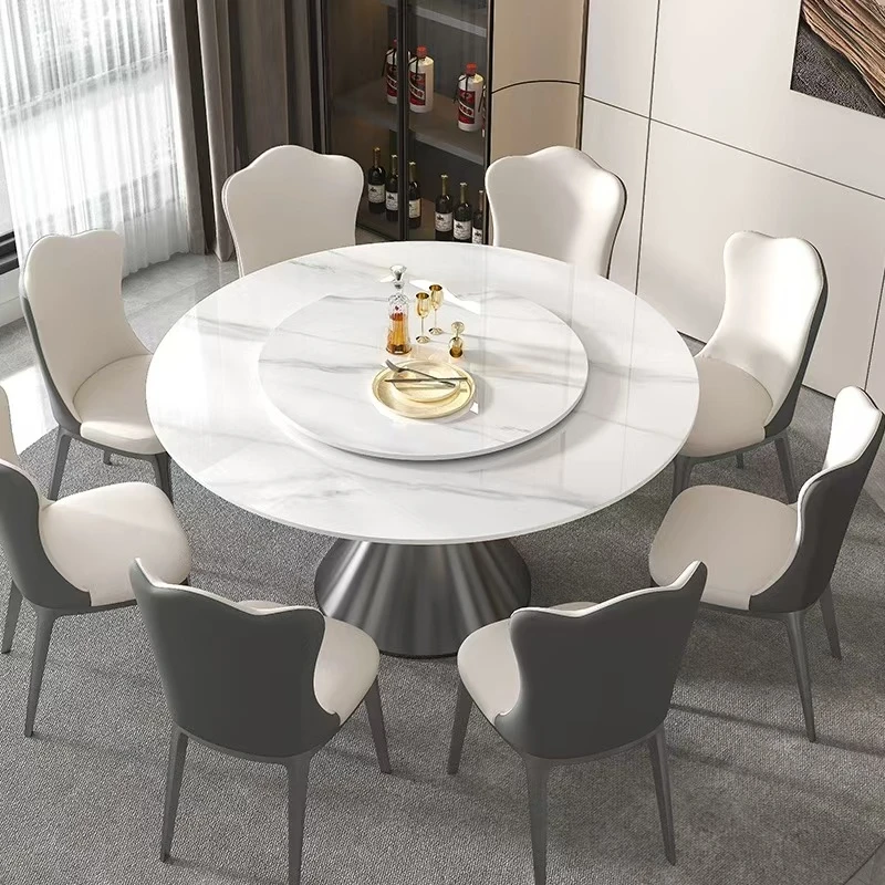 轻奢亮光岩板餐桌餐厅桌子家用北欧圆形意式极简吃饭桌设计感饭桌