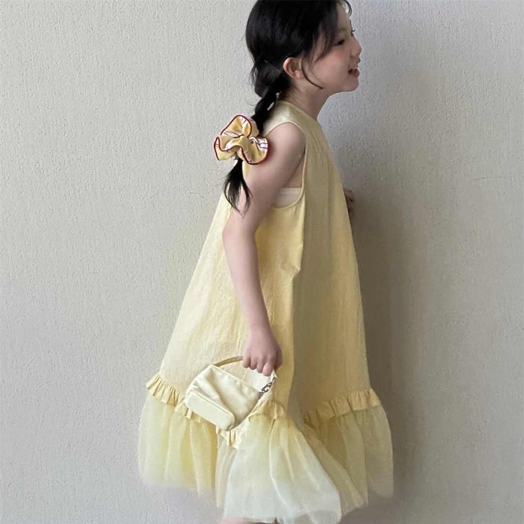 2025夏季新品裙子长裙白色韩版薄款 网纱鱼尾无袖连衣裙