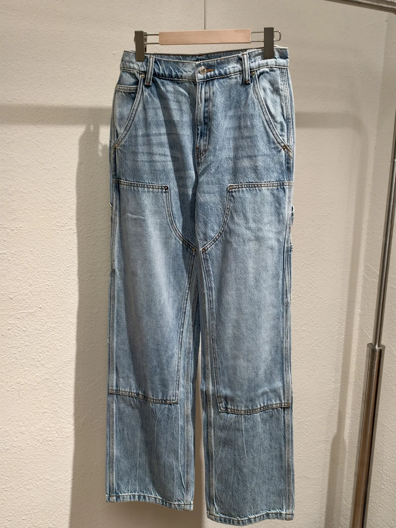 【小众设计皮标牛仔裤】