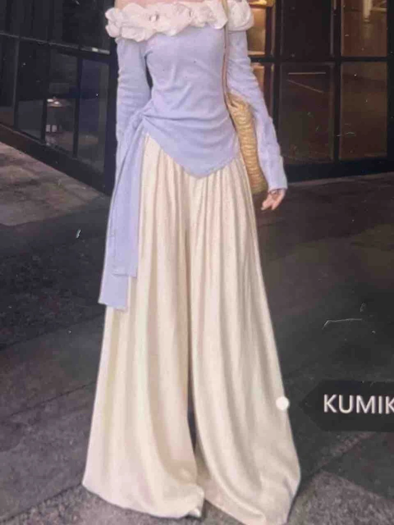 大码法式高级感长袖衬衫春季新款胖MM遮肉显瘦阔腿裤