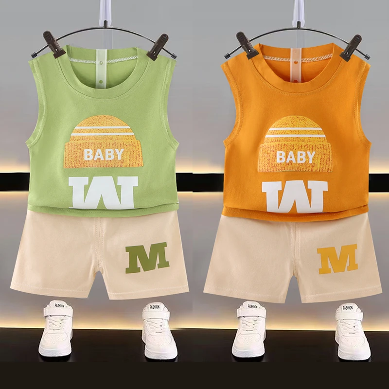 2025款夏季新款时尚儿童背心套装男童无袖上衣短裤韩版两件套童装