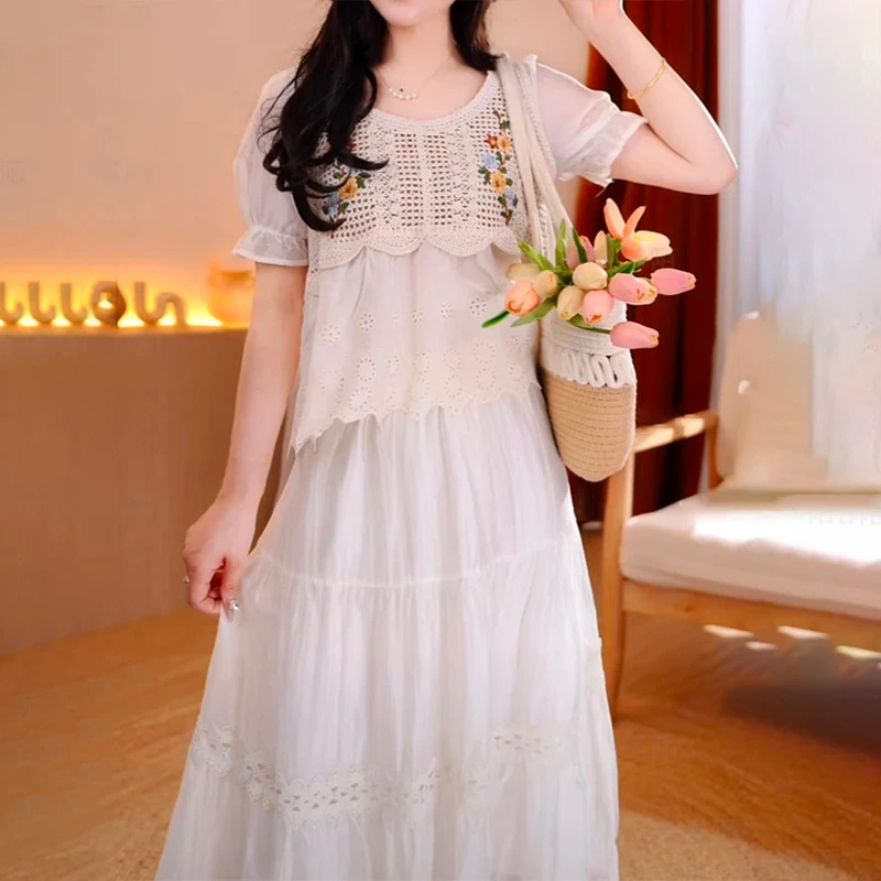 2025年夏季新款时尚套装女洋气减龄显瘦镂空针织衫半身裙两件套潮