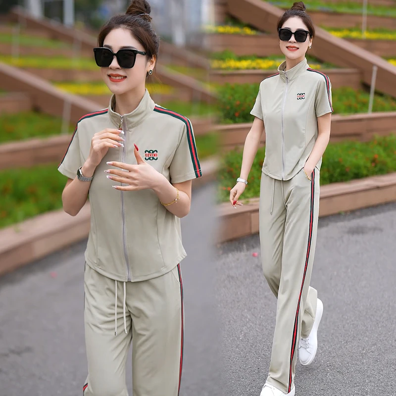 9823休闲时尚运动服套装女夏季新款洋气时髦减龄显瘦阔腿裤两件套