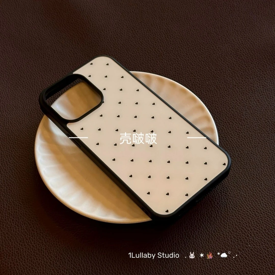 韩系奶油爱心网红款16pro手机壳防摔硅胶黑框X适用苹果11/12/13/1