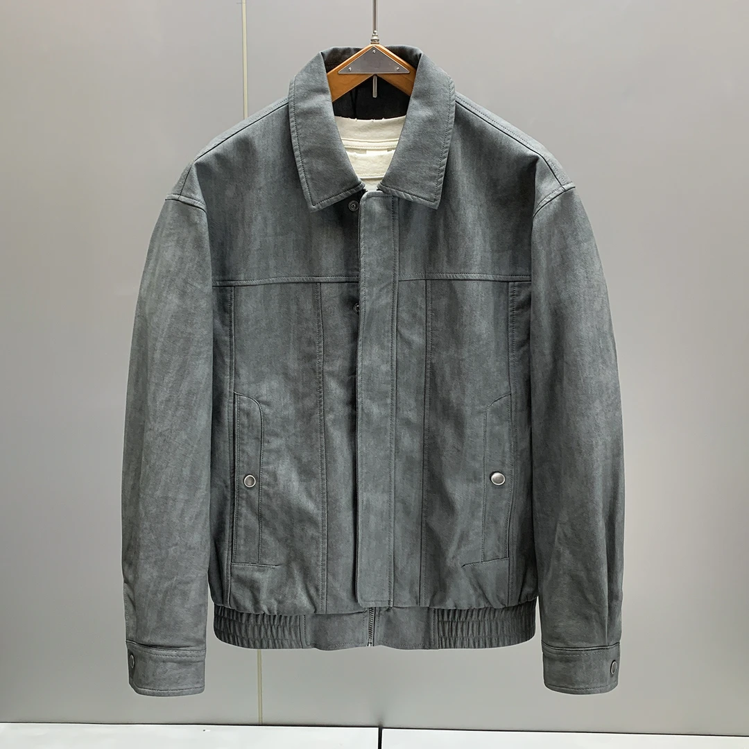 日系复古风时尚秋季男外套2025秋款宽松简约百搭翻领PU皮男士夹克