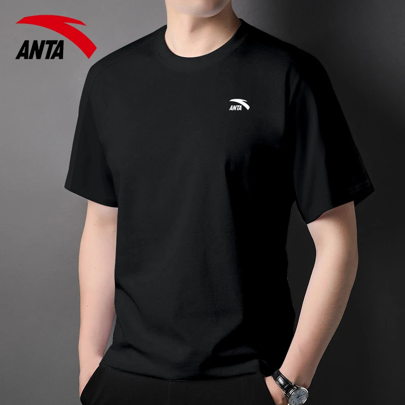 安踏男士T恤2025夏季男款薄款透气半袖紫色上衣黑色短袖运动服男