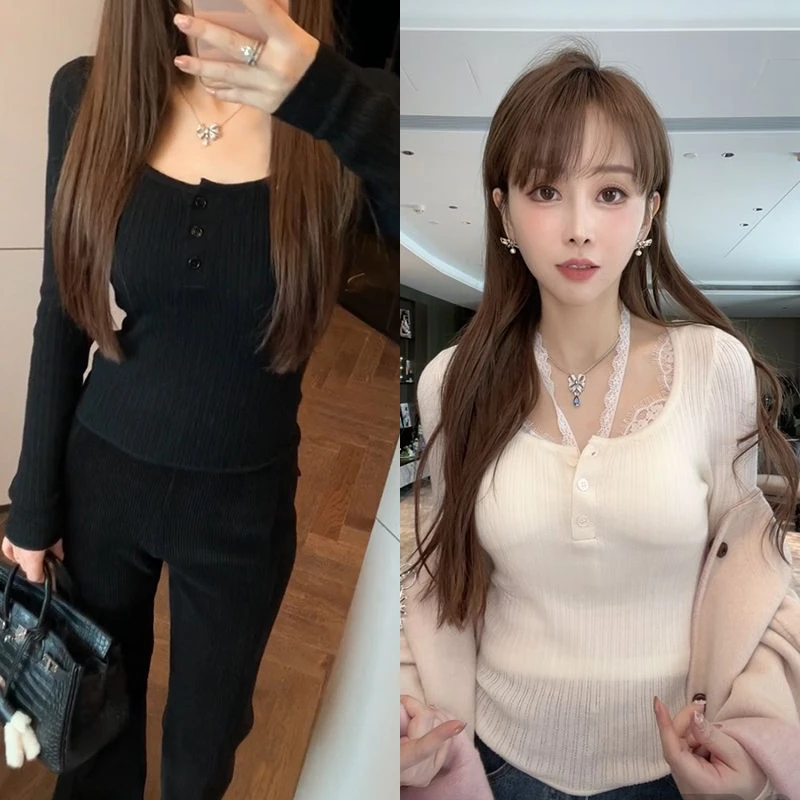 【mimius】游鹿鹿 三粒扣坑条设计U领混纺羊 毛衫 WF09208