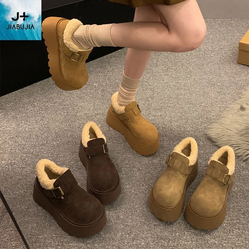 贾不假复古加绒保暖棉鞋女款2025新款冬季爆款厚底增高勃肯鞋百搭