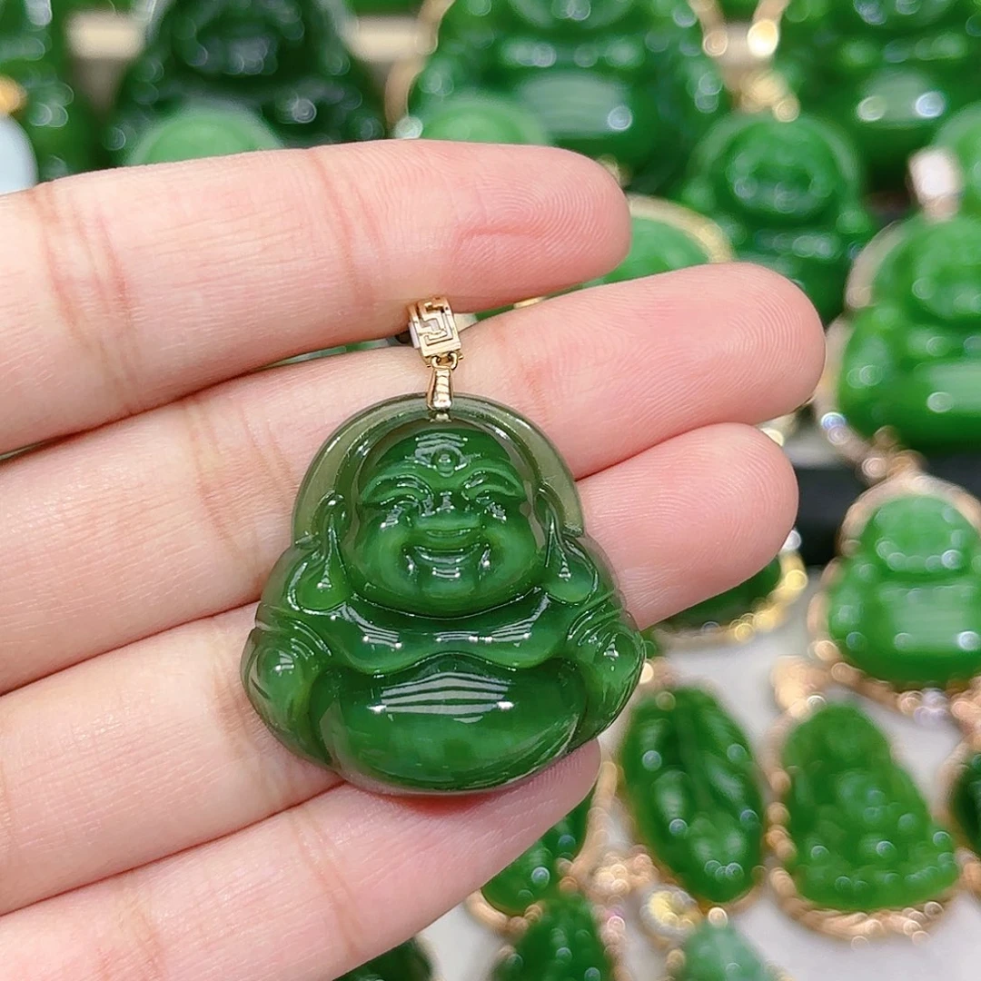 和田玉（碧玉）颈饰18K金镶嵌