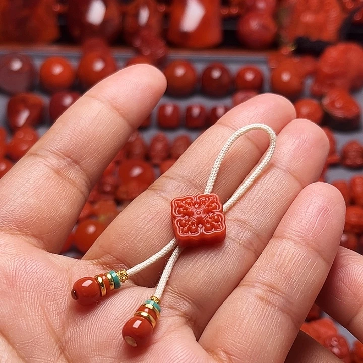 南红玛瑙未镶嵌配饰弟子珠6+金杆杵背云