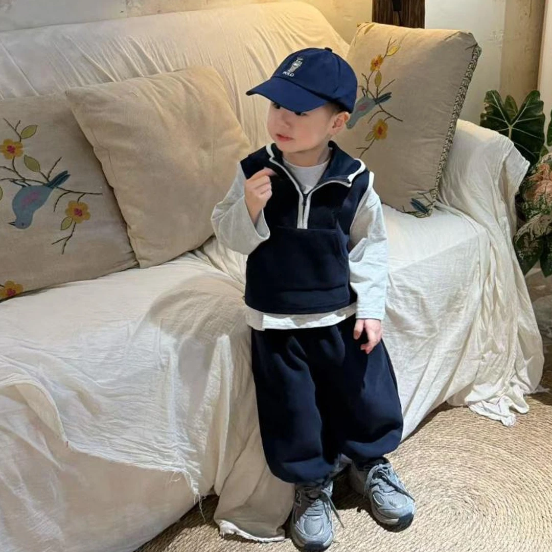 男童套装秋新款儿童舒适保暖奥粒绒上衣帅气男孩时尚百搭三件套